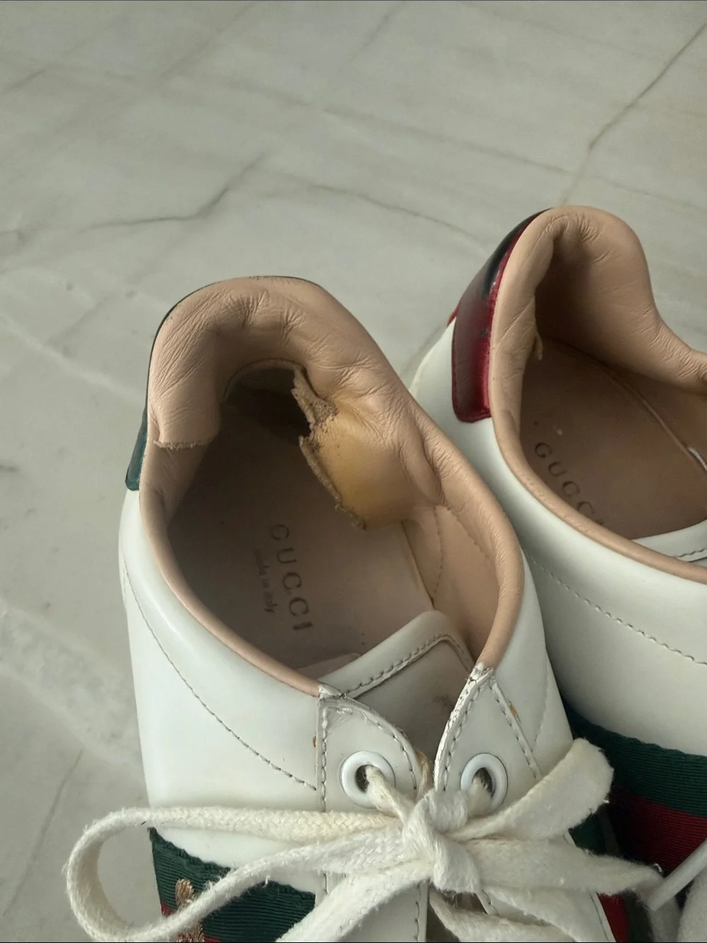 Gucci White Leather Sneakers with Green and Red Web